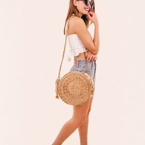 FAITHFULL THE BRAND Shelby Crossbody Woven Bag In Natural Color